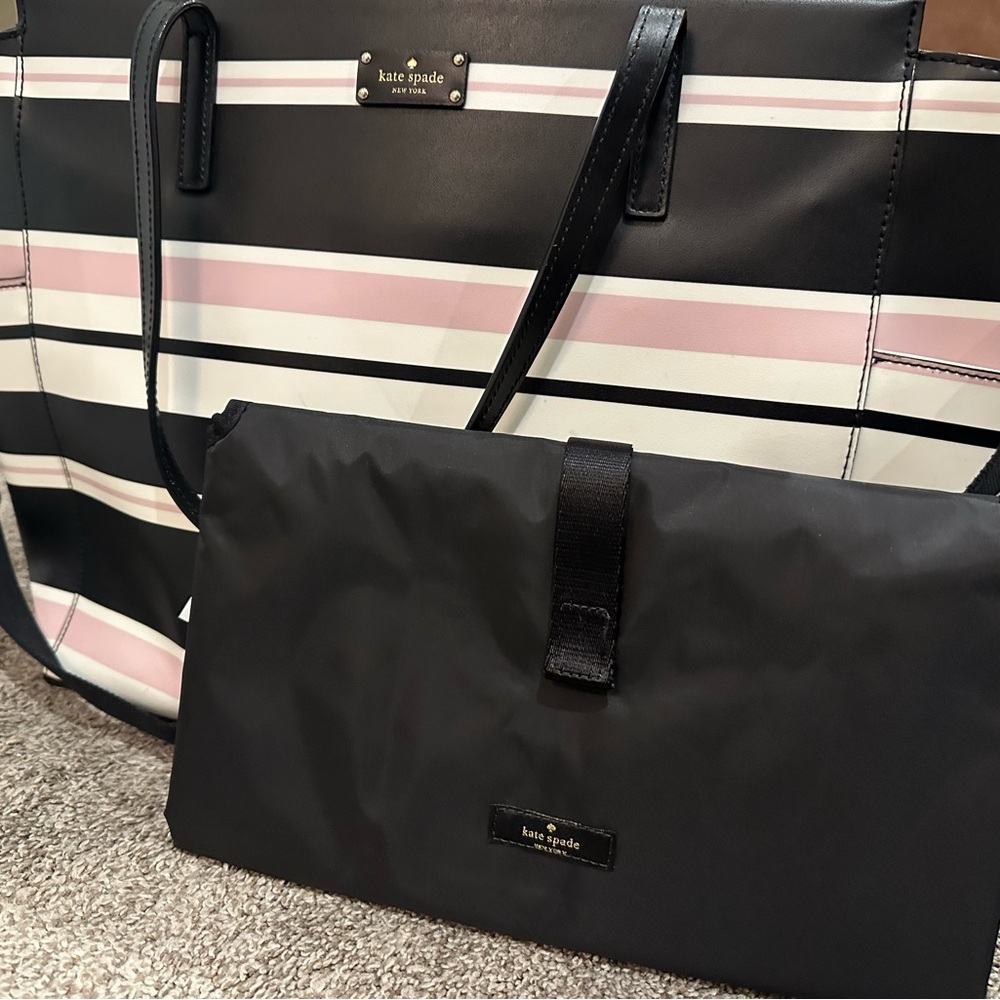 Kate Spade Black and Pink Striped Diaper Bag with Changer